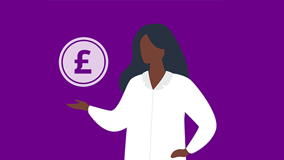 eLearning zip file Woman holding a giant coin